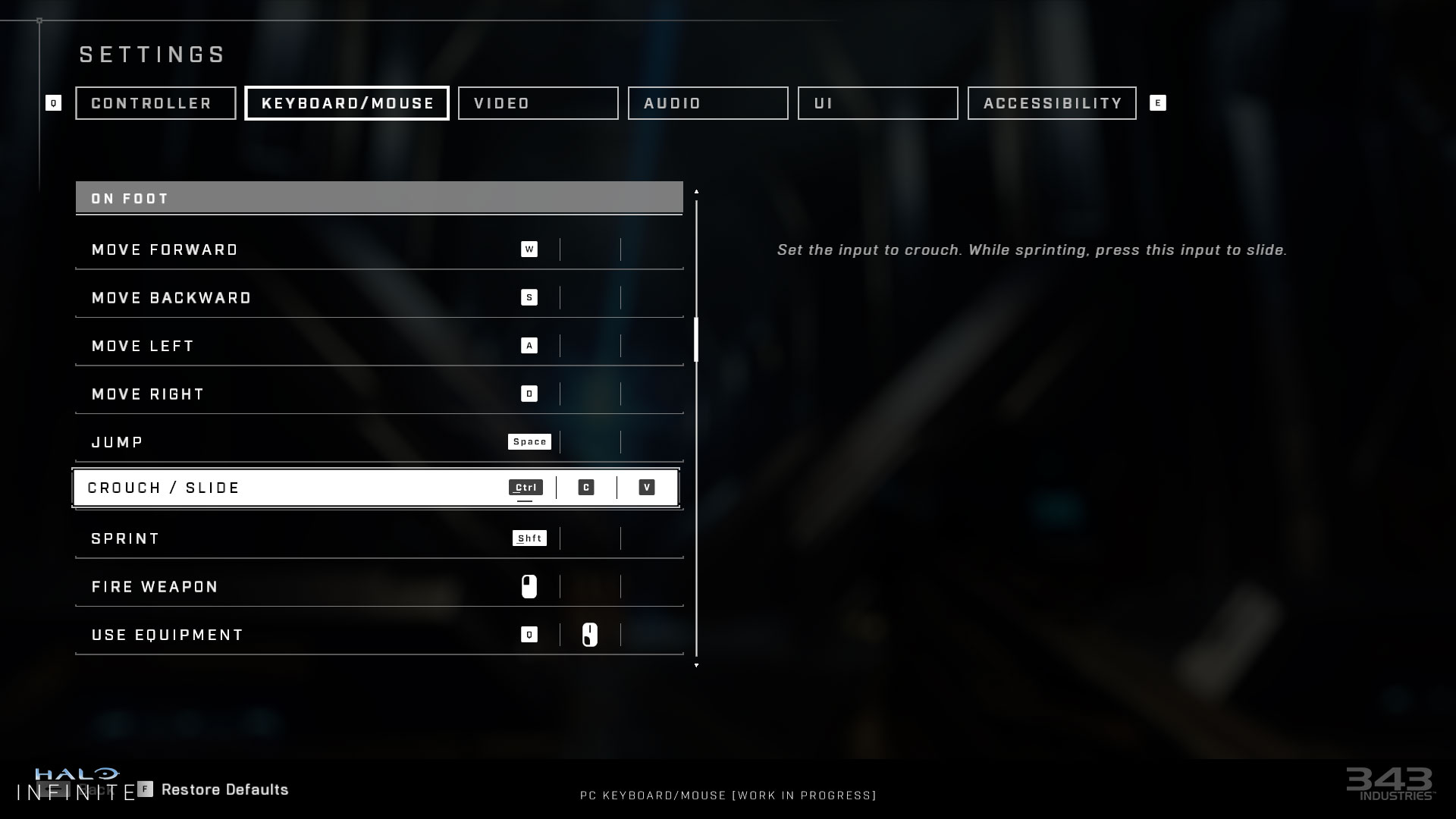 For mouse and keyboard players, Halo Infinite will support triple key binds allowing one specific action to be assigned to three different inputs.