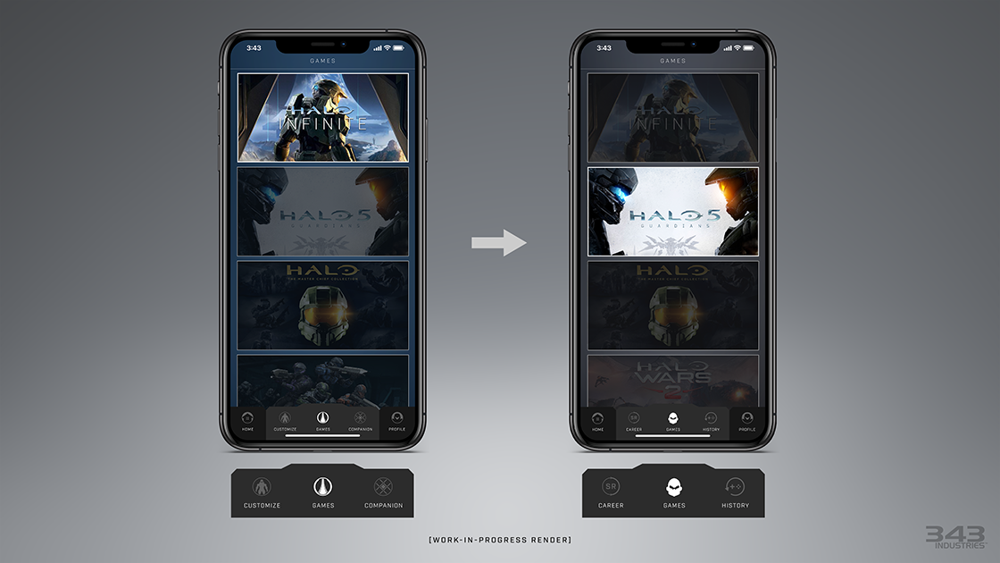 Game management showing Halo Infinite on mobile devices