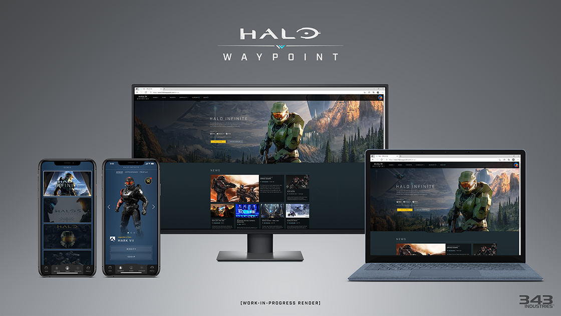 Halo Waypoint includes the mobile App (left) and the website for your computer (center, right) or mobile web browser