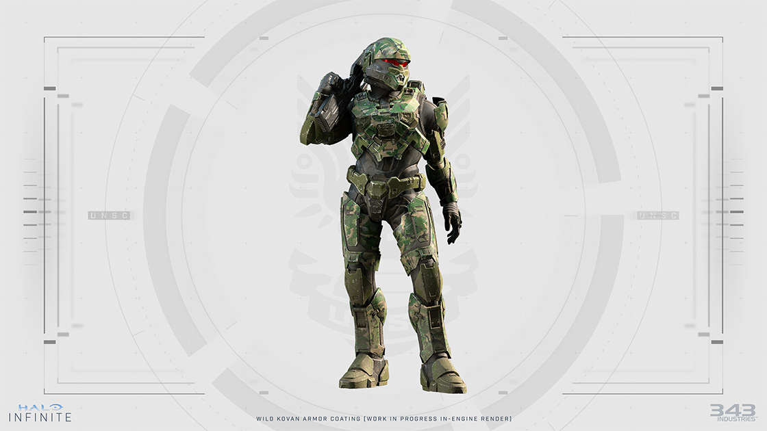 In-engine render of Halo Spartan wearing a Wild Kovan armor coating