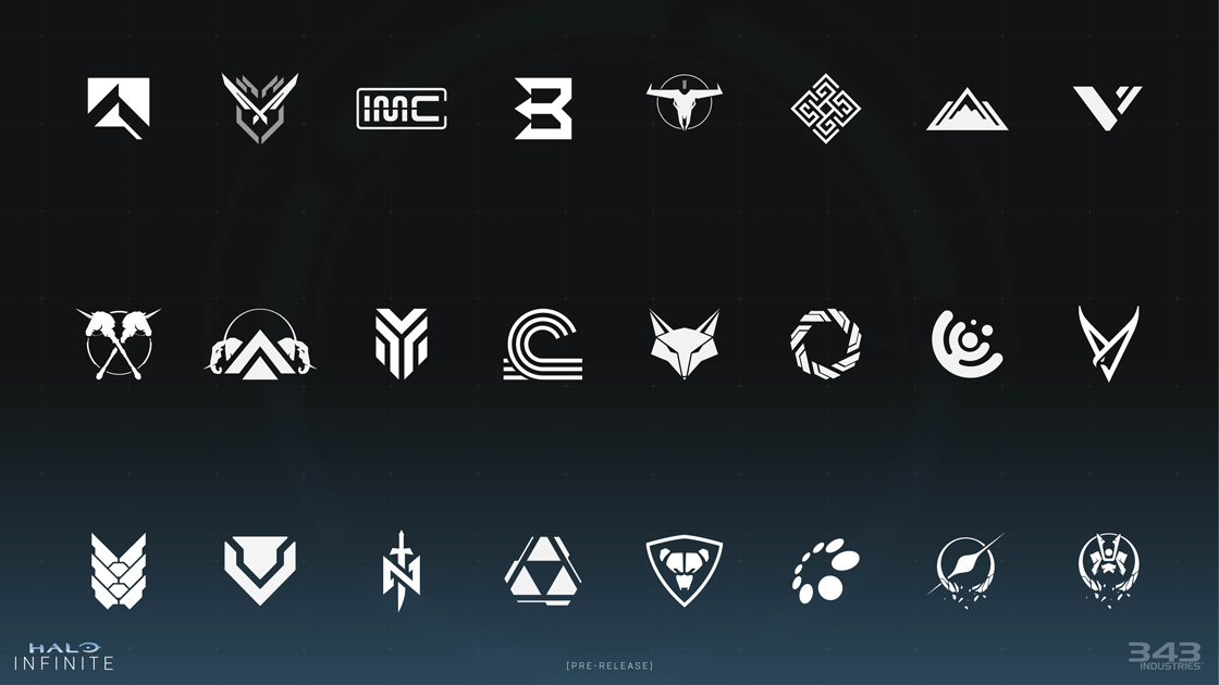 Examples of iconography created for Halo Infinite.