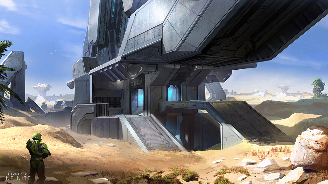 Concept art of 'Behemoth', a multiplayer map for Halo Infinite.