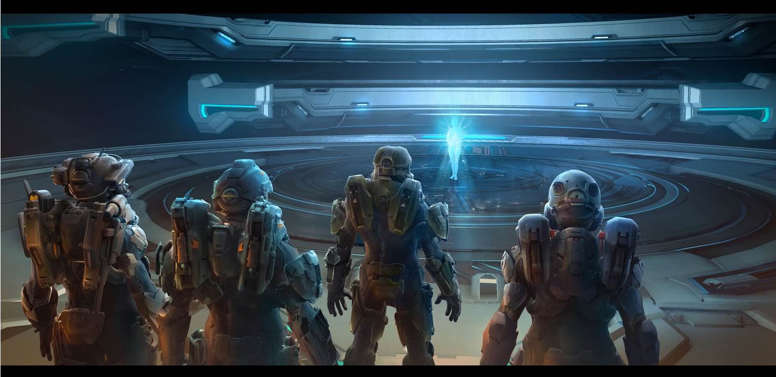 Halo 5 Blue Team looking at Cortana on Genesis