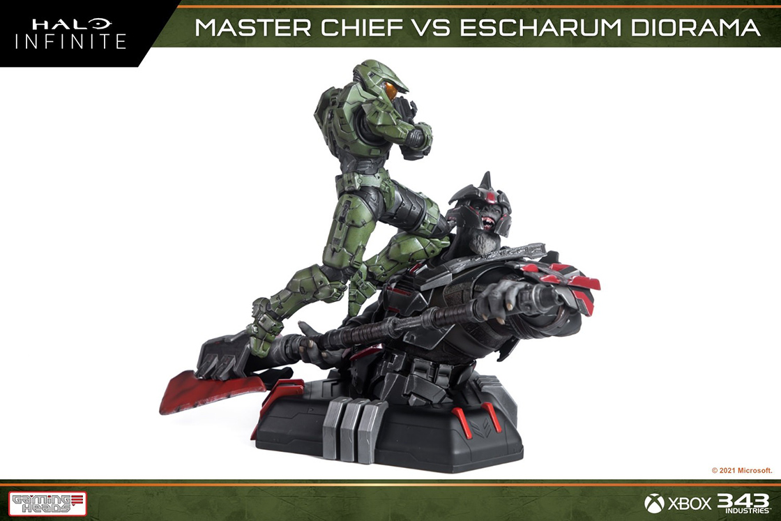 Statue of Master Chief fighting with Escharum