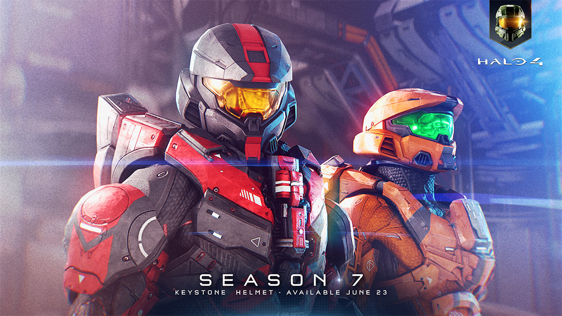 MCC Season 7 artwork of Spartans equipped with the Keystone Helmet