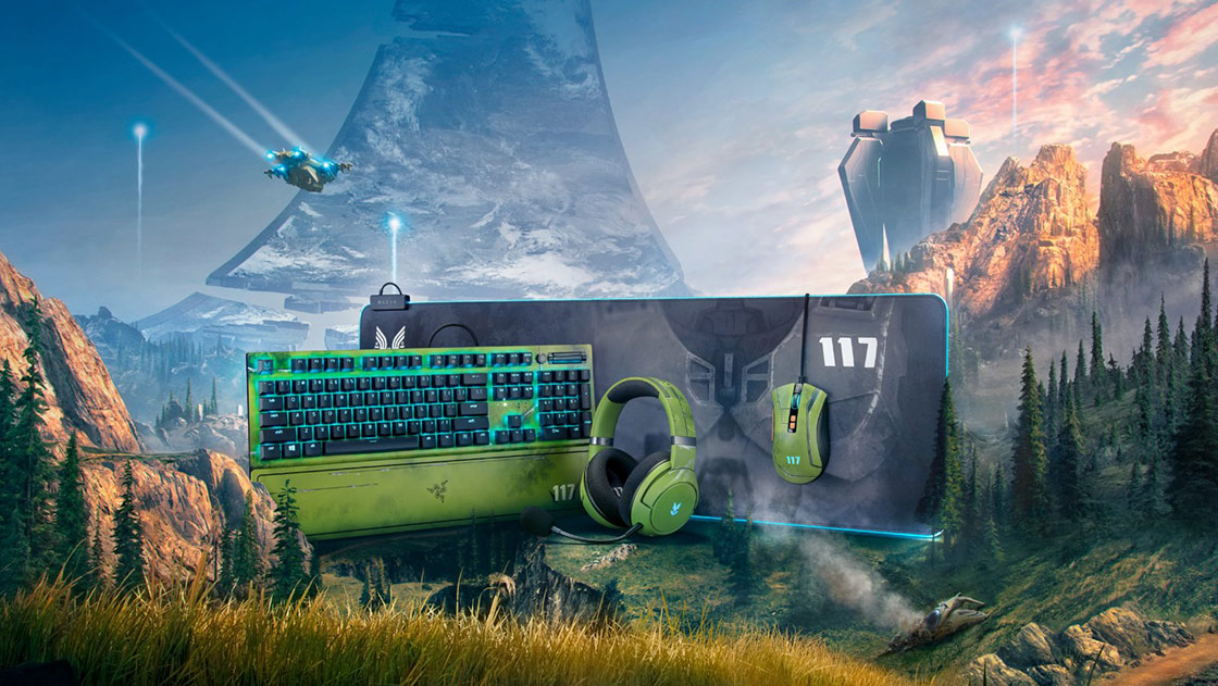 Razer's Halo themed keyboard, mouse, headset, and mousepad