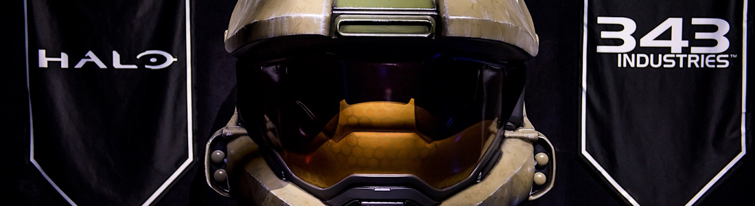 Spartan helmet with 343 Industries and Halo banners